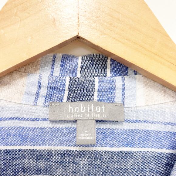 Habitat Blue White Striped Linen Blend Popover Top Sz L - Picture 4 of 6